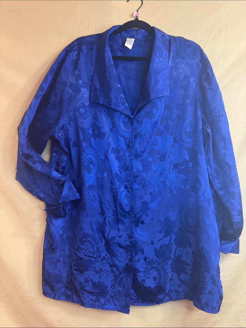 Women's Blue Floral Satin Button-Up Jacket